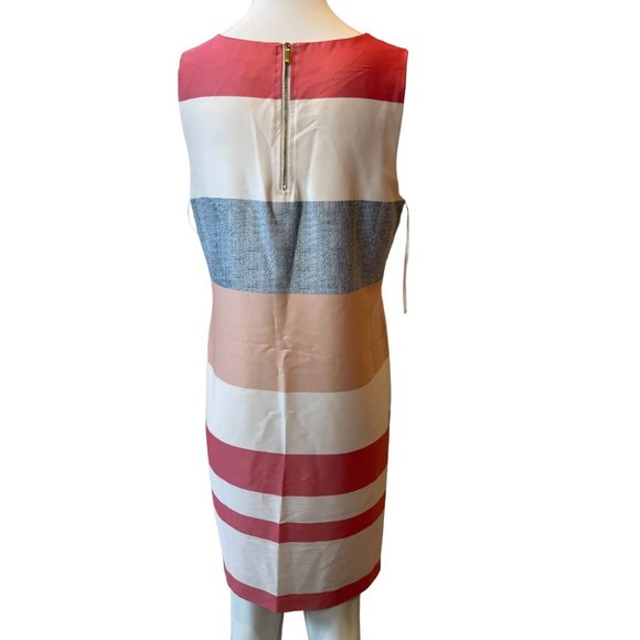 Vince Camuto Womens Striped Shift Dress Round Neck Back Zip Pink White Size 6 - Picture 3 of 8